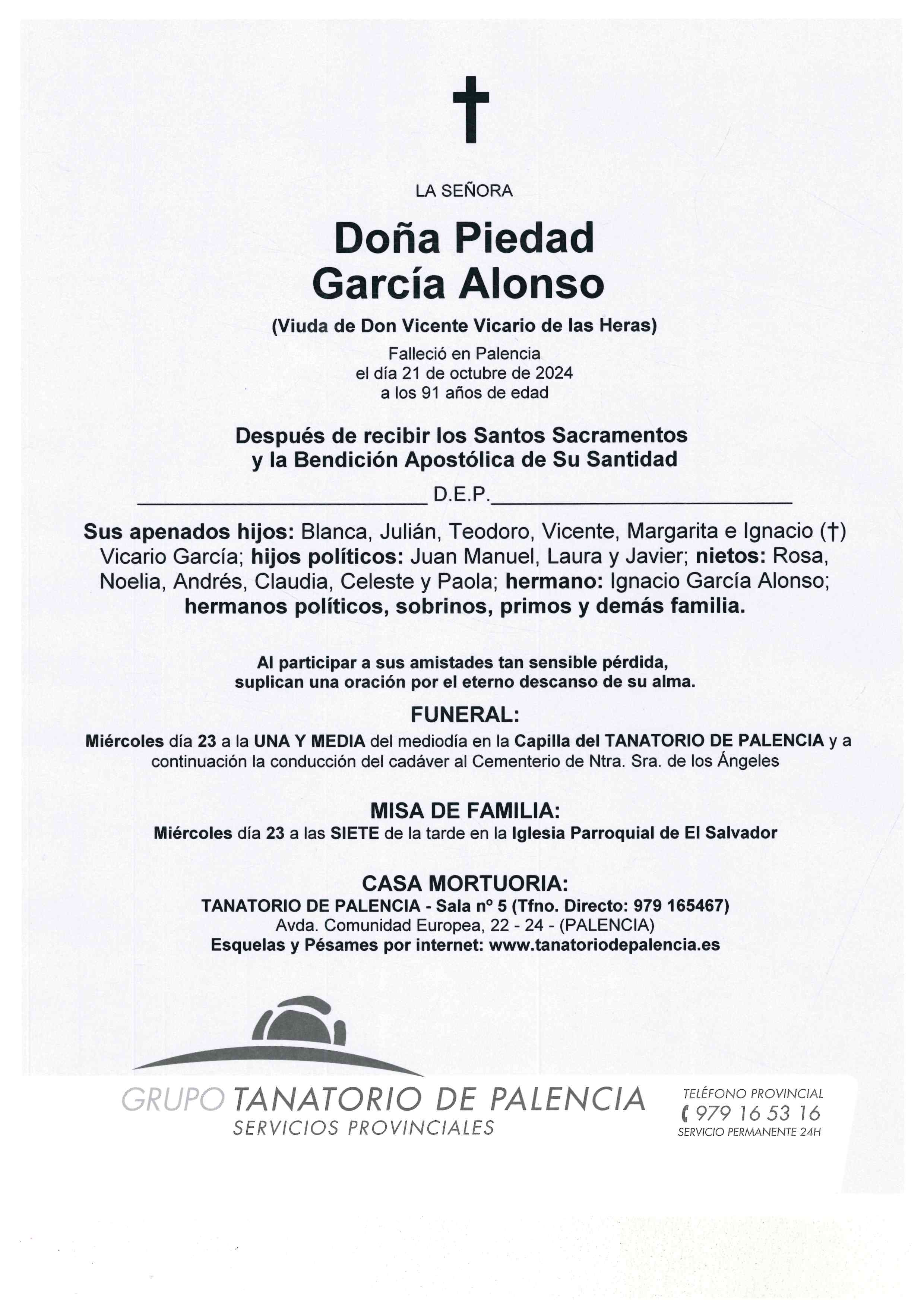 LA SEÑORA DOÑA PIEDAD GARCÍA ALONSO